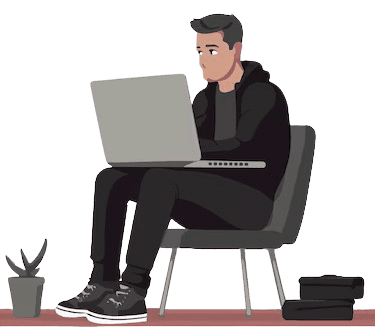 Imagem de uma pessoa sentada com um computador na mão